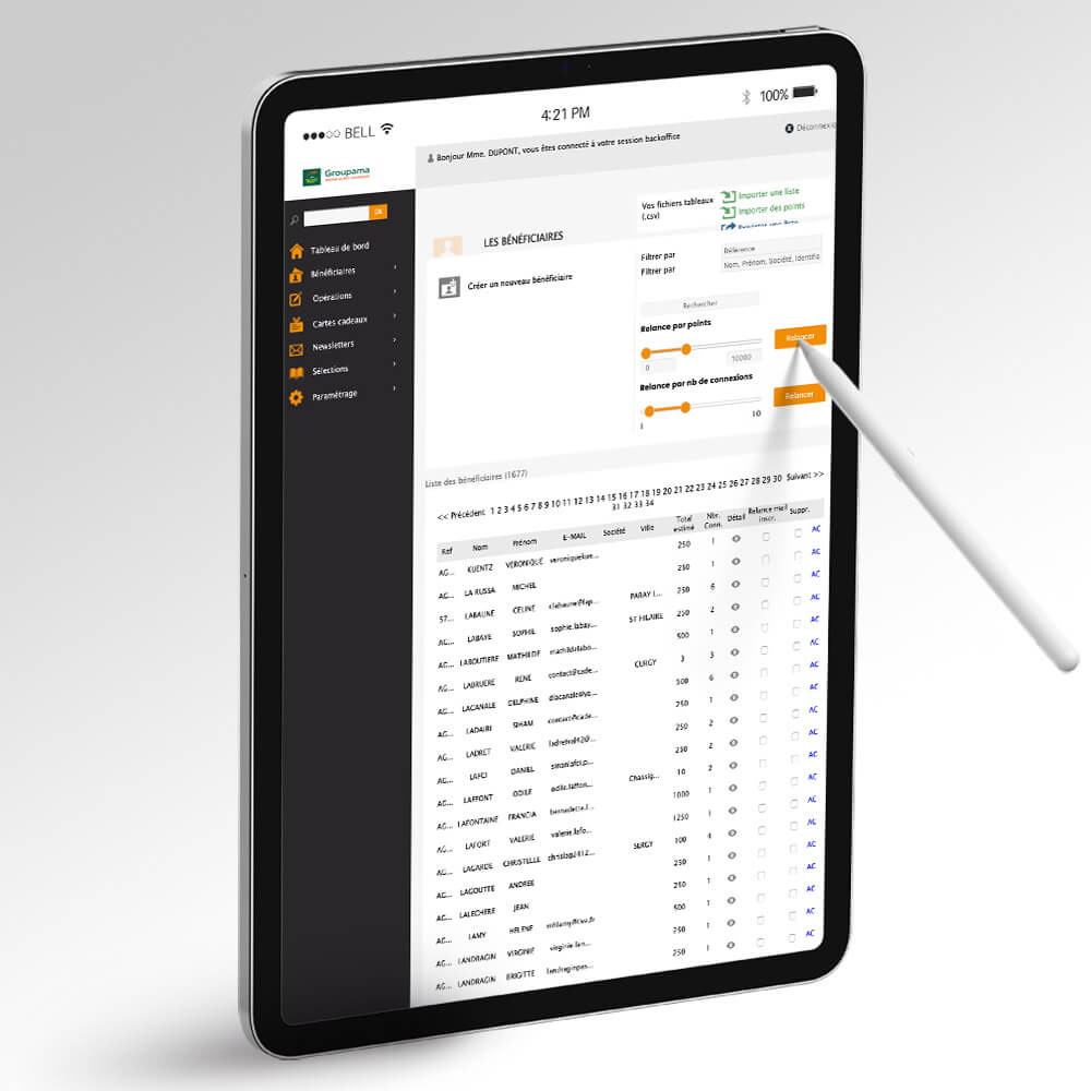 Plateforme Groupama sur tablette créée par Cadeaux Privés